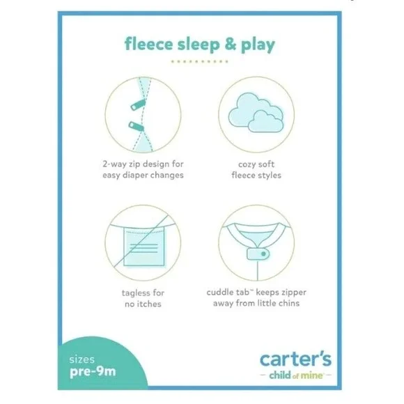 Carter's Child of Mine FLORAL Fleece Footed Sleep & Play Sleeper Baby Newborn - Picture 4 of 4